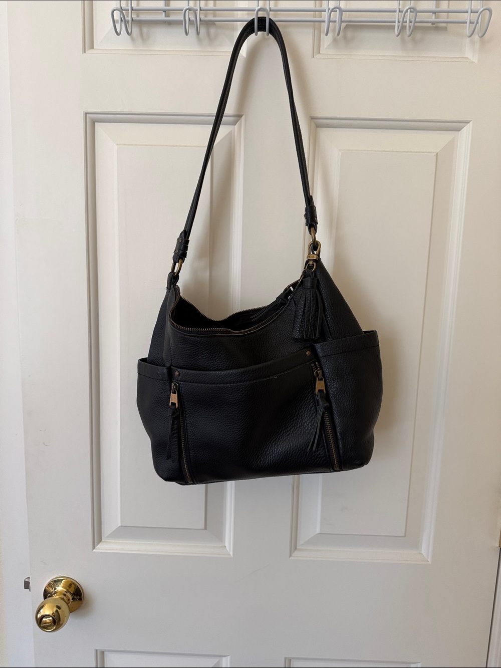 The Sak Collective Kiera Pebbled Black Leather Gobo Bag with Tassel Accent